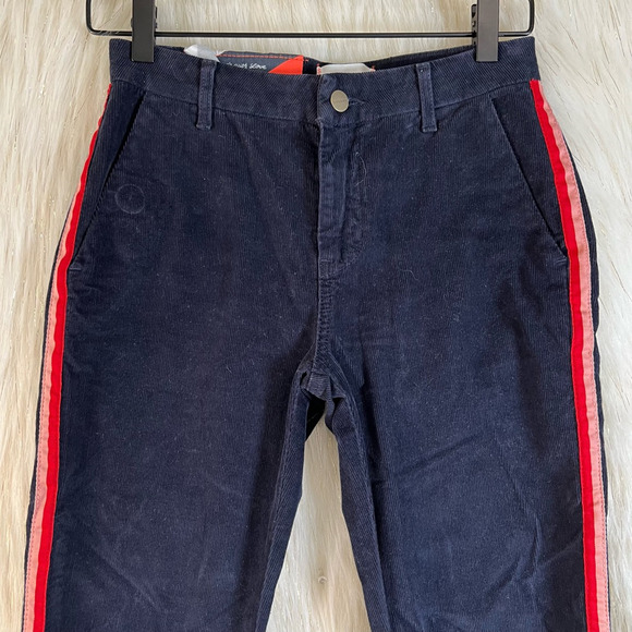 Sundry Womens Straight Leg Pants Blue Corduroy Mid Rise Pockets Stripes 24 New - Picture 2 of 9